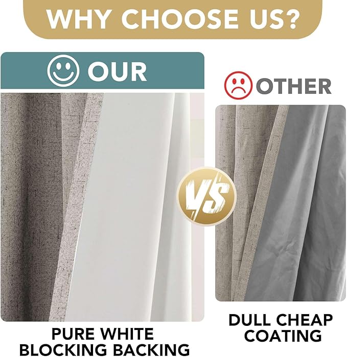 H.VERSAILTEX Primitive Linen Curtains 100% Blackout Curtain Drapes Burlap - Image 3