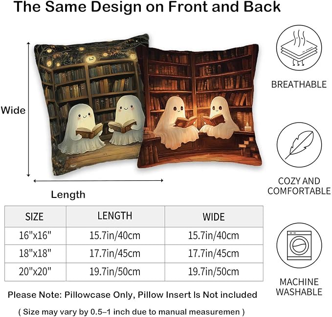 Ghosts Reading Throw Pillow Covers | 18x18 Set of 4 Decorative Cushion Covers | - Image 5