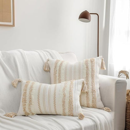 decorUhome Decorative Boho Throw Pillow Covers 20x20 Set of 2, Accent Neutral - Image 5