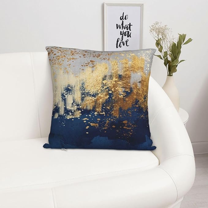 Navy Blue and Gold Pillow Covers 18 x 18 inch Set of 2 Decorative Cushion - Image 5