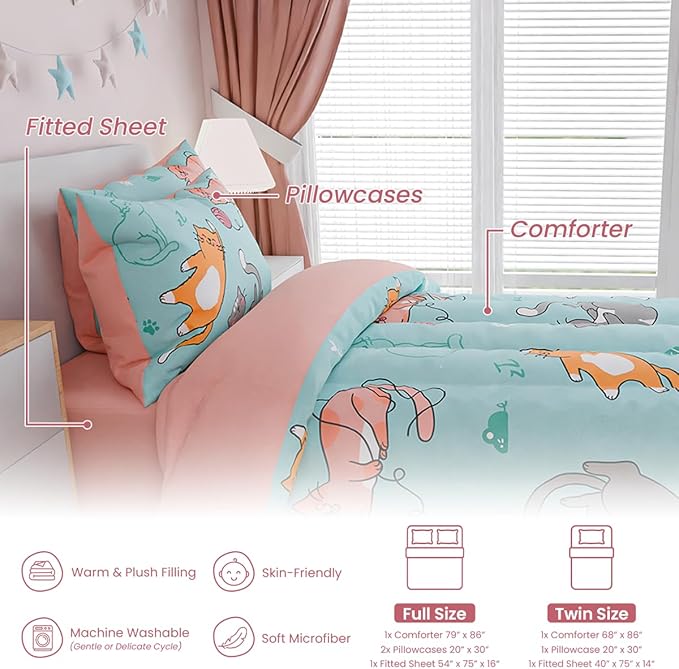 SANDJEST Cat Comforter Set Twin - Image 6