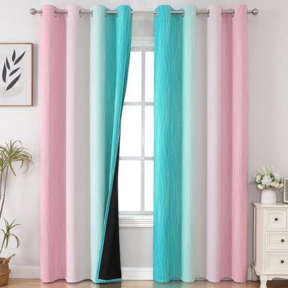 Estelar Textiler Pink and Teal Gradient Blackout Curtains - Image 2