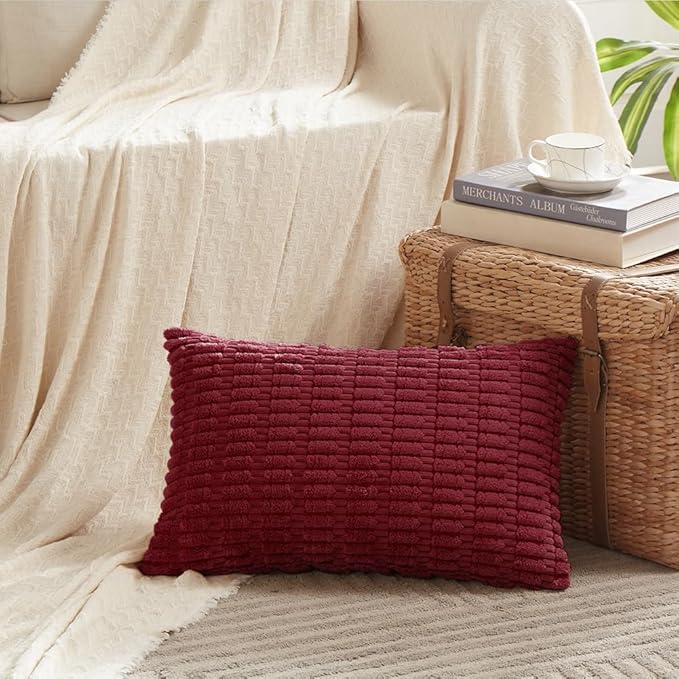 Fancy Homi 4 Packs Burgundy Decorative Throw Pillow Covers 14x24 Inch - Image 2