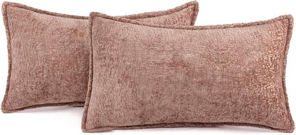 Pack of 2 Pink Decorative Throw Pillow Covers 12x20 Cozy Soft Chenille Boho - Image 5