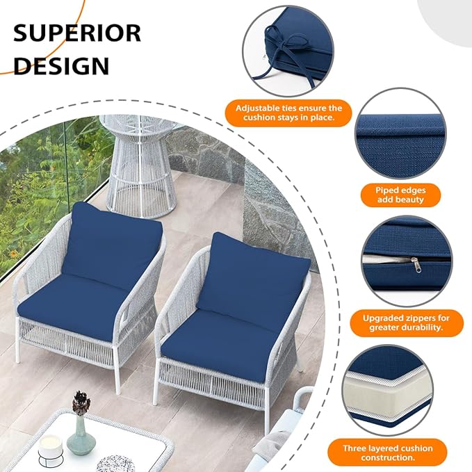 Sundale Outdoor Olefin Deep Seat Cushion Set of 2, Patio Chair Cushion and - Image 4
