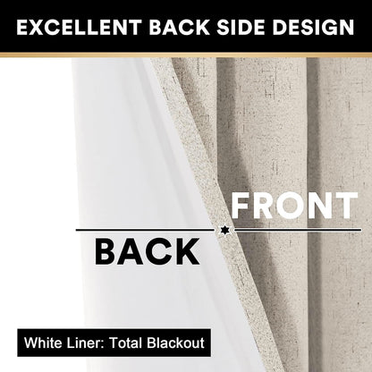 princedeco natural linen curtains 100% blackout linen curtains, front angle view