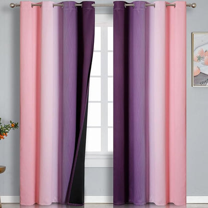 Estelar Textiler Pink and Purple Ombre Blackout Curtains 90 Inches Long 2 - Image 2