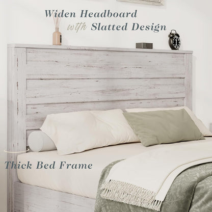 albott farmhouse queen platform bed with 49" headboard, close-up detail