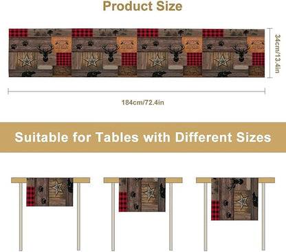 Vintage Bear Deer Table Runner, Rustic Western Farmhouse Hunting Theme Wildlife - Image 7