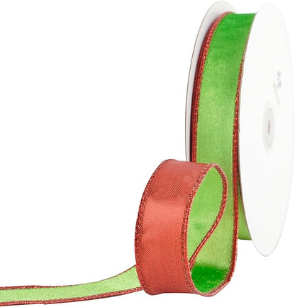 MEEDEE Lime Green and Red Velvet Christmas Ribbon - Image 8