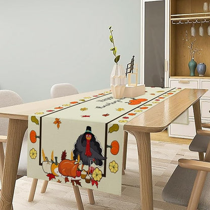 Turkey Table Runner, Thanksgiving Table Runner, Fall Leaves Pattern, 13x36 Inch - Image 6