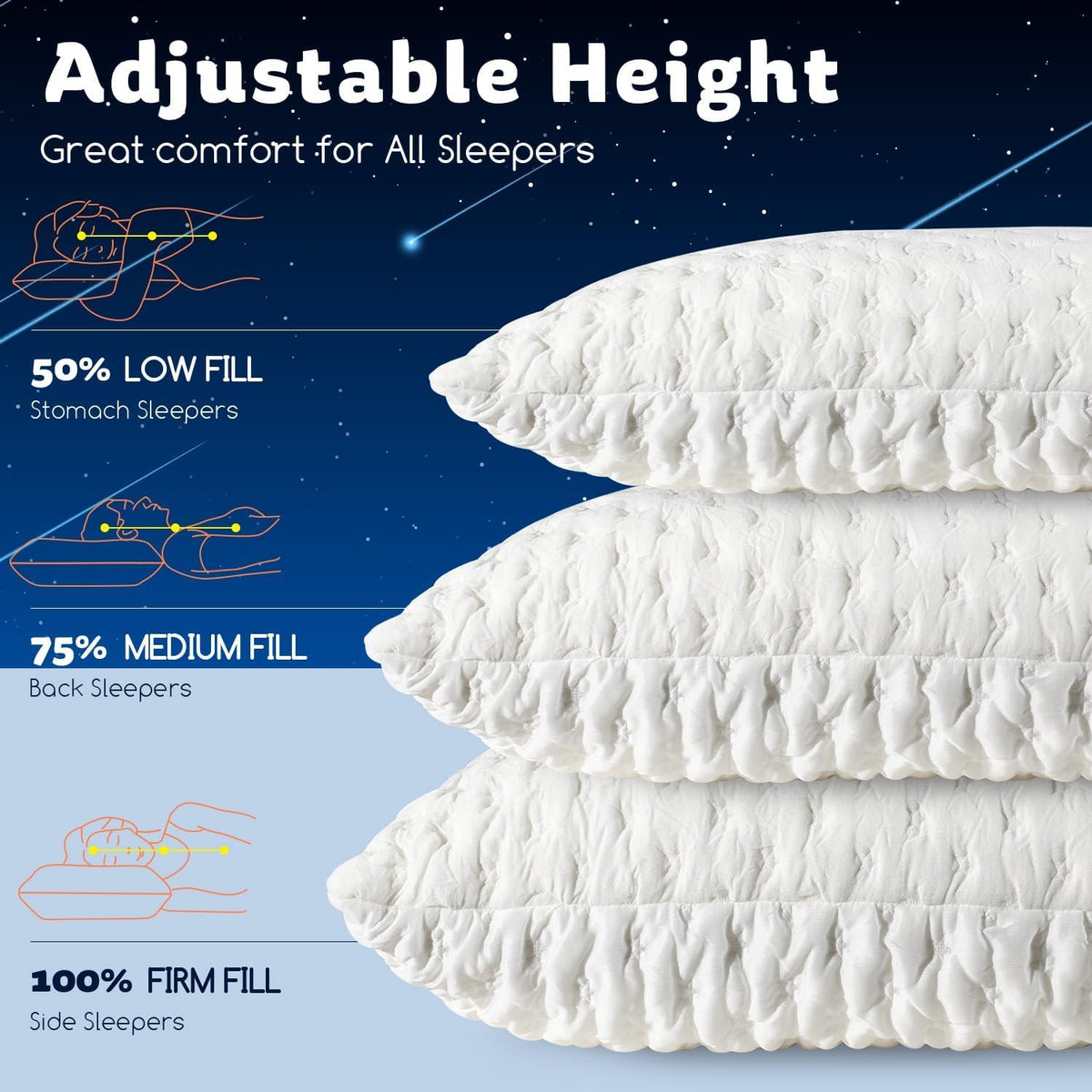 kucey cooling side sleeper pillow for neck and, close-up detail