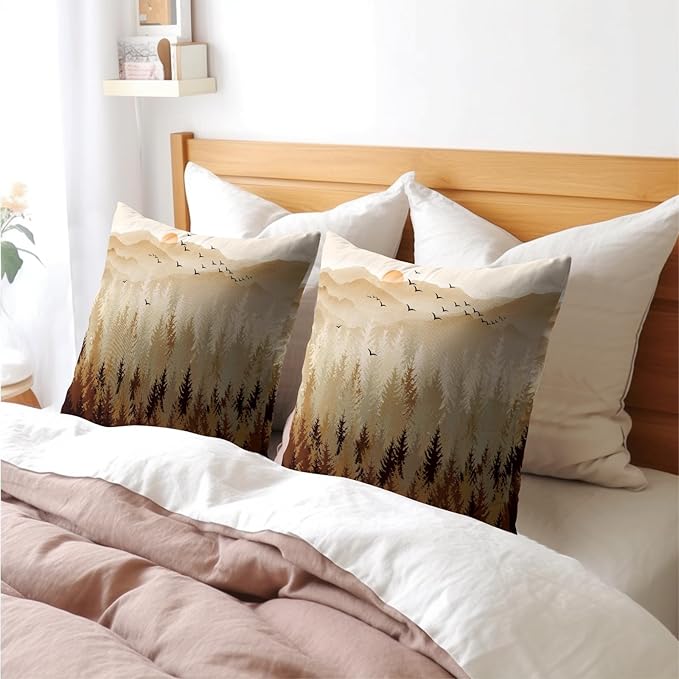 Fall Misty Forest Throw Pillow Covers 16x16 Inch Set of 2 Brown Mountain - Image 8
