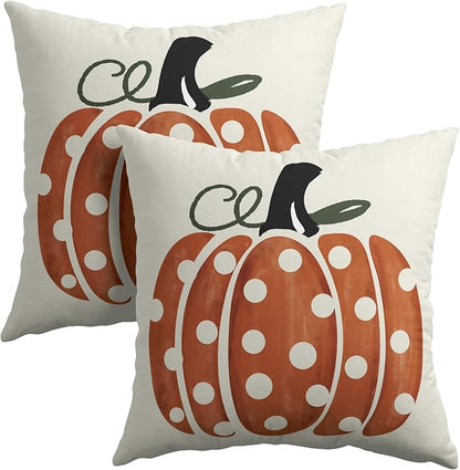 Fall Pumpkin Throw Pillow Cover 16X16 Inch Set of 2 Autumn Orange Pumpkin by Granbey