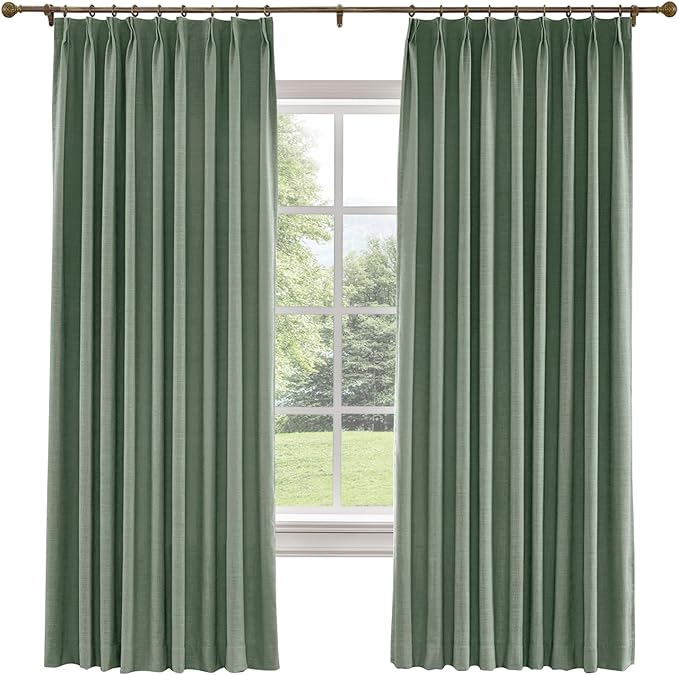 TWOPAGES 26 W x 96 L inch Pinch Pleated Curtain Room Darkening Linen Drapery by TWOPAGES