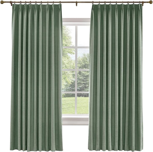 TWOPAGES 26 W x 96 L inch Pinch Pleated Curtain Room Darkening Linen Drapery by TWOPAGES