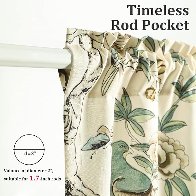 Leeva Floral Print Short Window Curtains, Farmhouse Style Soft Faux Linen Half - Image 4