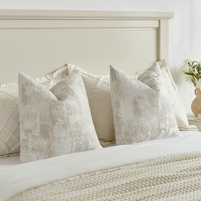 FUTEI Beige White Decorative Throw Pillow Covers 24x24 Inch Set of 2, Soft Faux - Image 5