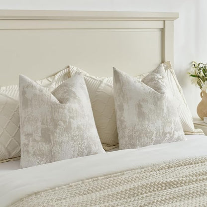 FUTEI Beige White Decorative Throw Pillow Covers 24x24 Inch Set of 2, Soft Faux - Image 5