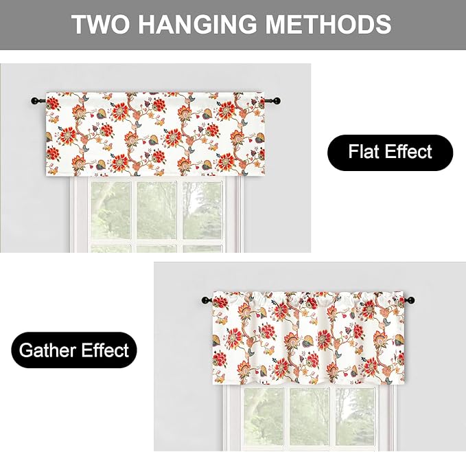 Leeva Floral Bedroom Valance Curtains, Linen Textured Valance Home Decor Rod - Image 4
