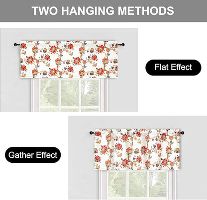 Leeva Floral Bedroom Valance Curtains, Linen Textured Valance Home Decor Rod - Image 4