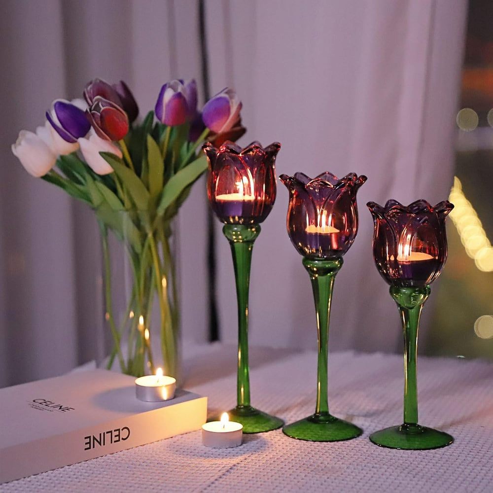 VOHO Purple Tulip Tealight Candle Holder Set of 3, Halloween Candle Holder