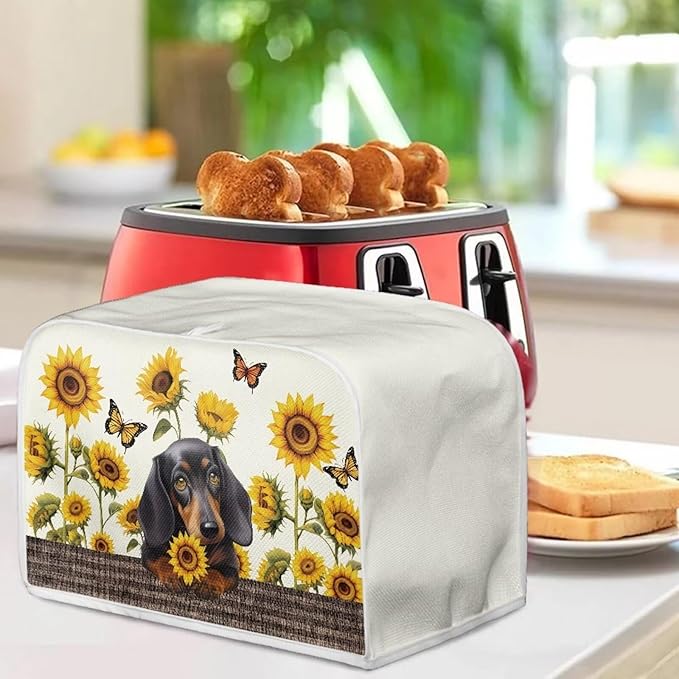 Sunflower Butterfly Printed 2 Slice Kitchen Machine Covers, Dachshund Print - Image 4
