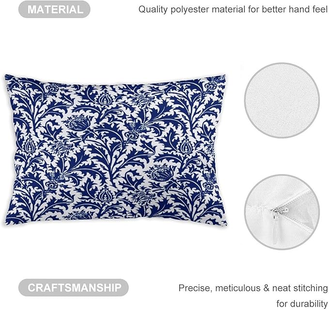 Thistle Damask Navy Blue and White William Morris Throw Pillow Covers 12x20 - Image 3