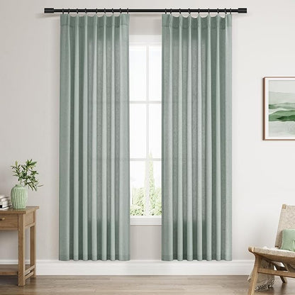 Desert Sage Pinch Pleated Linen Curtains 72 Inch Length 2 Panels by Aersas