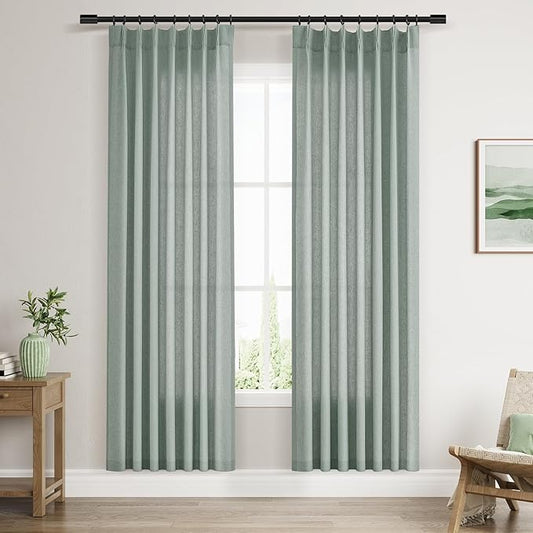 Desert Sage Pinch Pleated Linen Curtains 72 Inch Length 2 Panels by Aersas