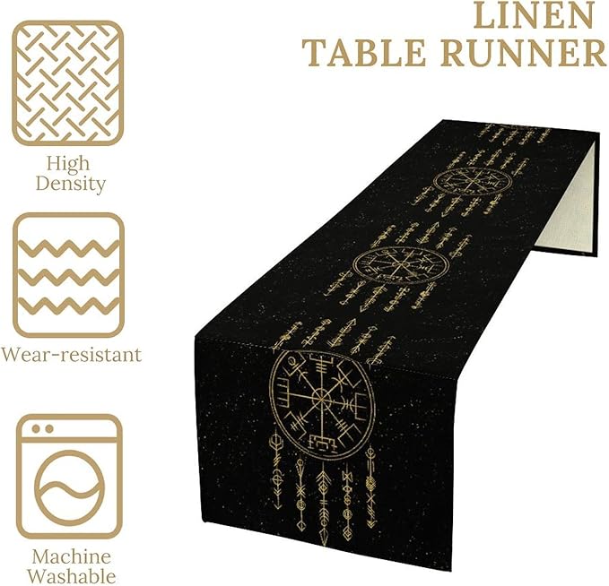 Viking Table Runner, Nordic Symbol Mysterious Aesthetic Table Runner - Image 6