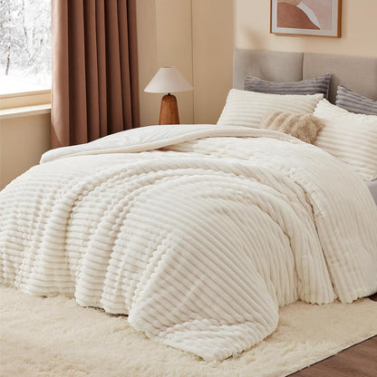 bedelite fleece queen comforter set, fluffy bed set shown in use