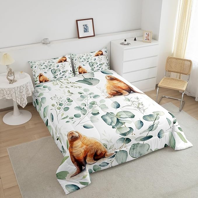 Erosebridal Cartoon Seal Full Size Comforter Set Toddler Ocean Wildlife Bedding - Image 4