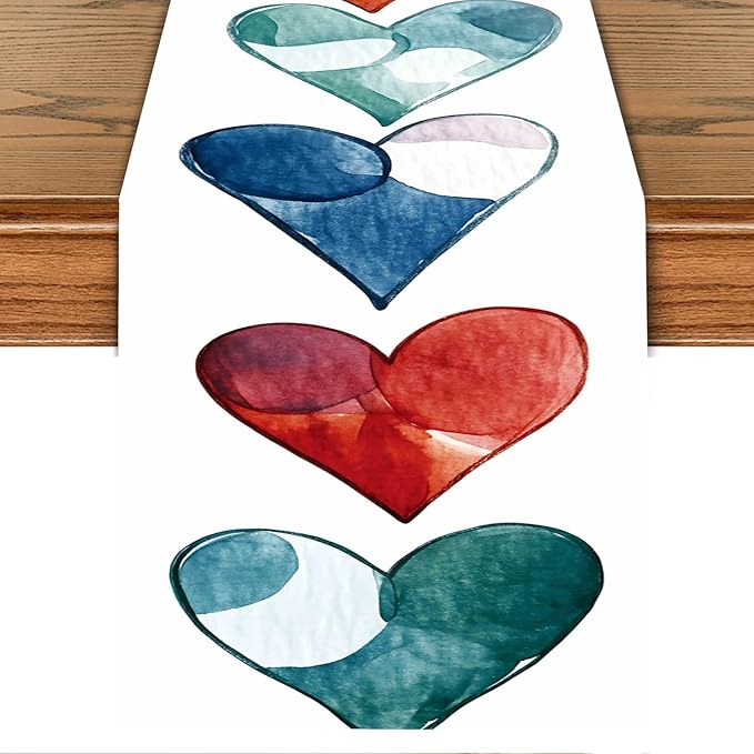 Watercolor Heart Table Runner – 13x72 Inch Modern Table Decor by THISFIND