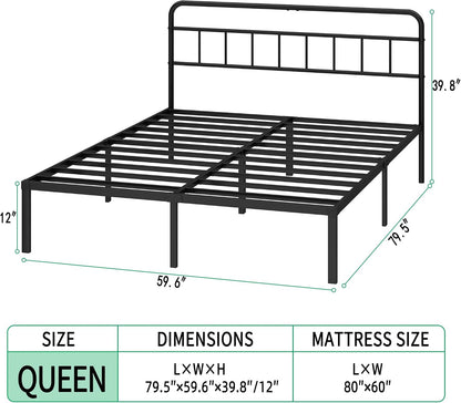 queen bed frame with classic headboard, black shown in use