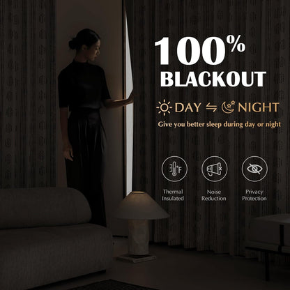 100% blackout black boho curtains, 63 inches, 2, close-up detail