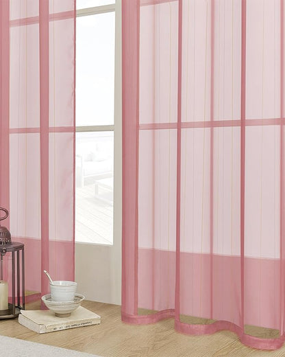 Stripe Pink Sheer Curtains 84 inch Length 2 Panels Grommets Top Semi - Image 4
