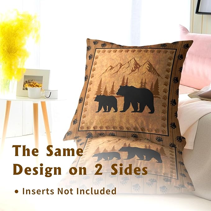 Bear Throw Pillow Covers 20x20 Inch Set of 2 Retro Brown Mountain Decorative - Image 5