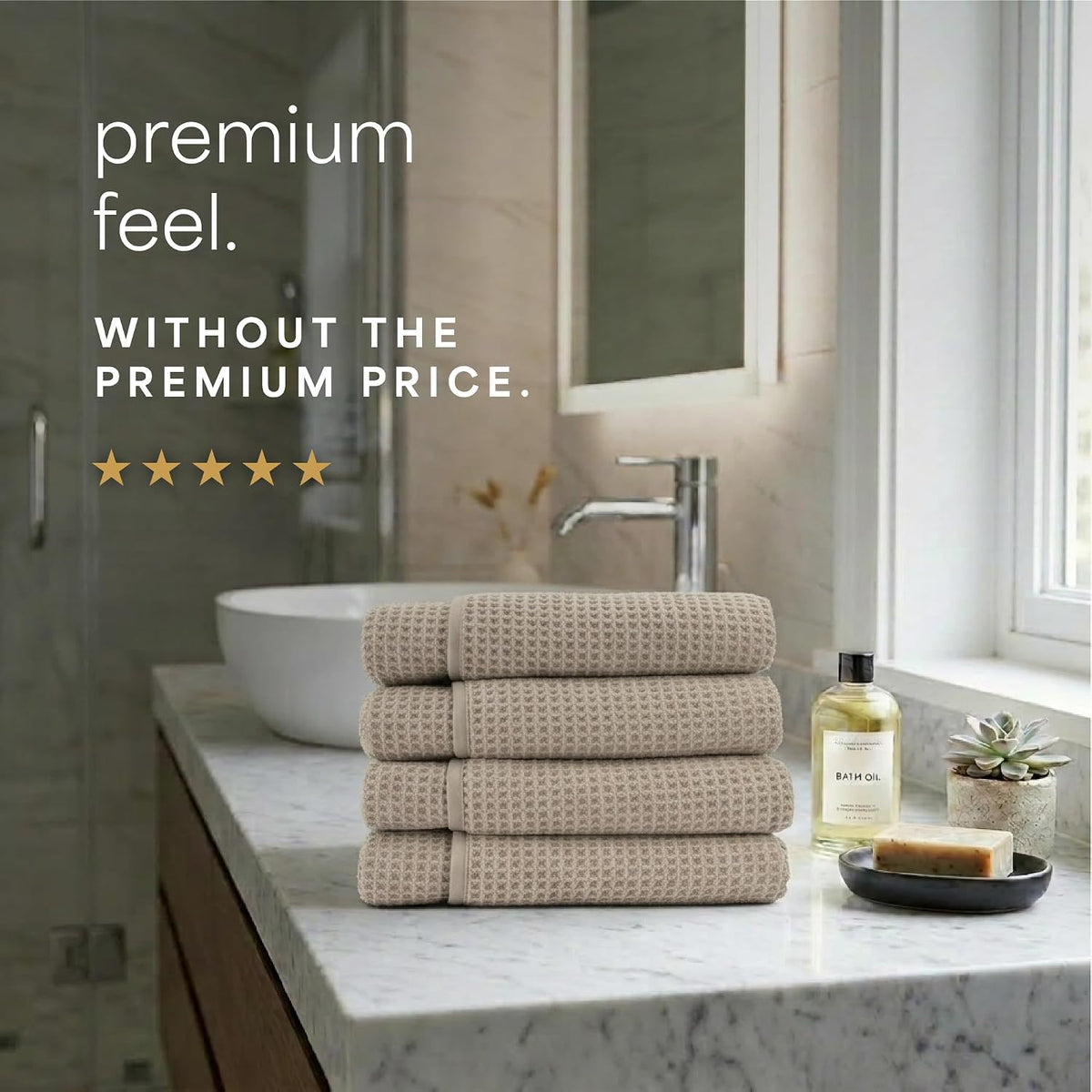 s&t inc. aura waffle bath towels, 4 pack shown in use