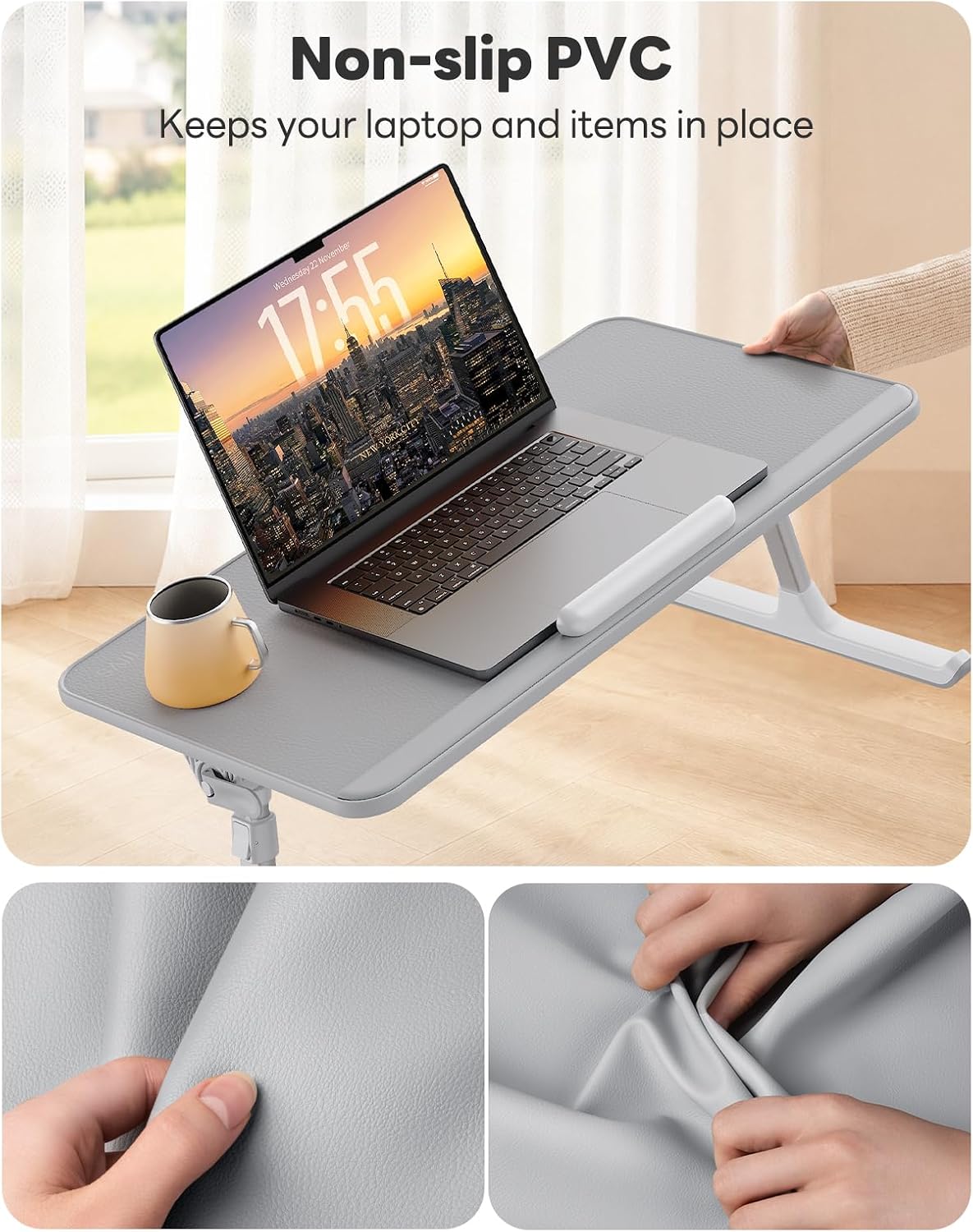 saiji non-slip leather laptop bed tray table,lap desk shown in use