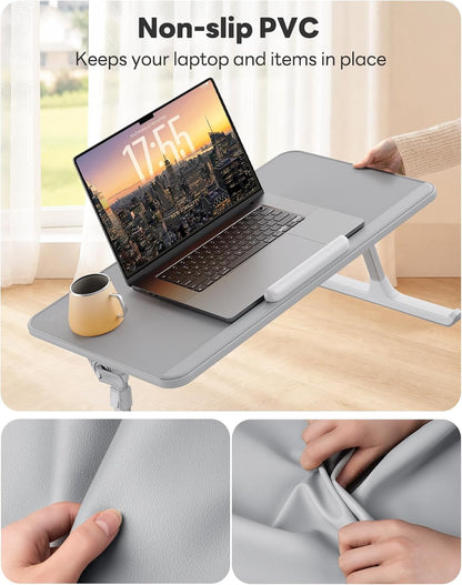 saiji non-slip leather laptop bed tray table,lap desk shown in use