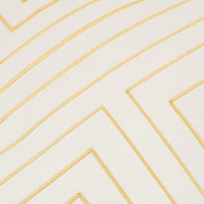 Avigers 18 x 18 Inch White Gold Striped Geometric Lines Embroidery Velvet - Image 4