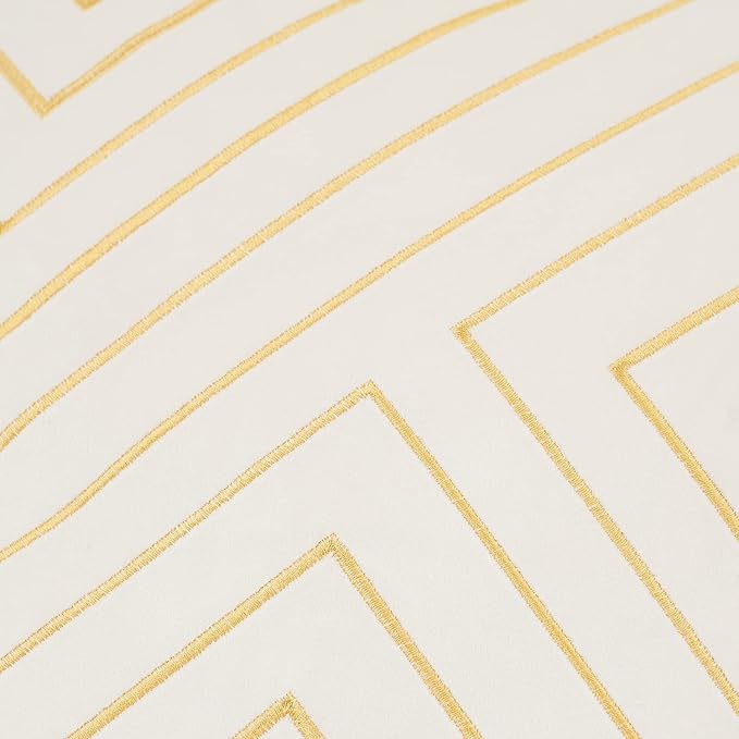 Avigers 12 x 20 Inch White Gold Striped Geometric Lines Embroidery Velvet - Image 4