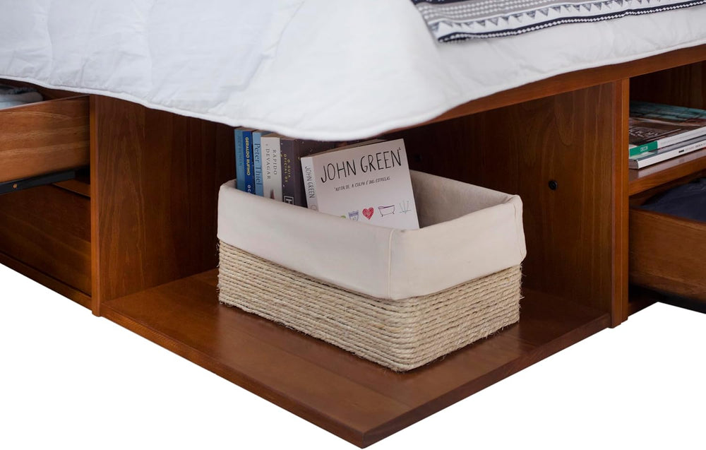 memomad Bali Slim Set: Bed + Flat Headboard, Queen Size, Caramel Brown