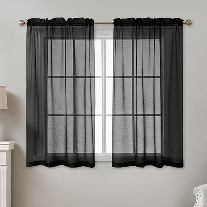 Black Sheer Curtains 54 Inch Length, Privacy Semi Sheer Curtains - Image 2