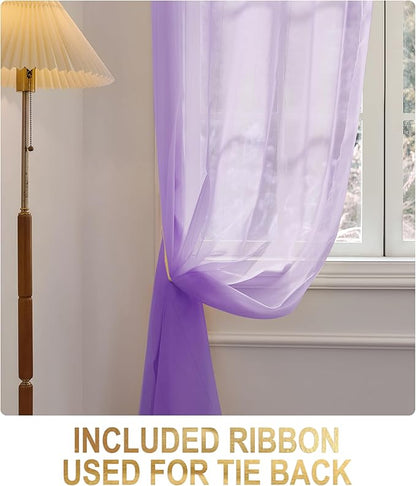 Foil Stripe Purple Sheer Curtains 84 inches Length 2 Panels - Image 5