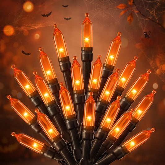 2Pack Orange Outdoor Halloween Lights, 39Feet 100 LED Mini Lights with 8 Lighting Modes, Connectable Halloween String Light Plug In for Garden Patio Haunted House Ghost Holiday Lighting Decoration