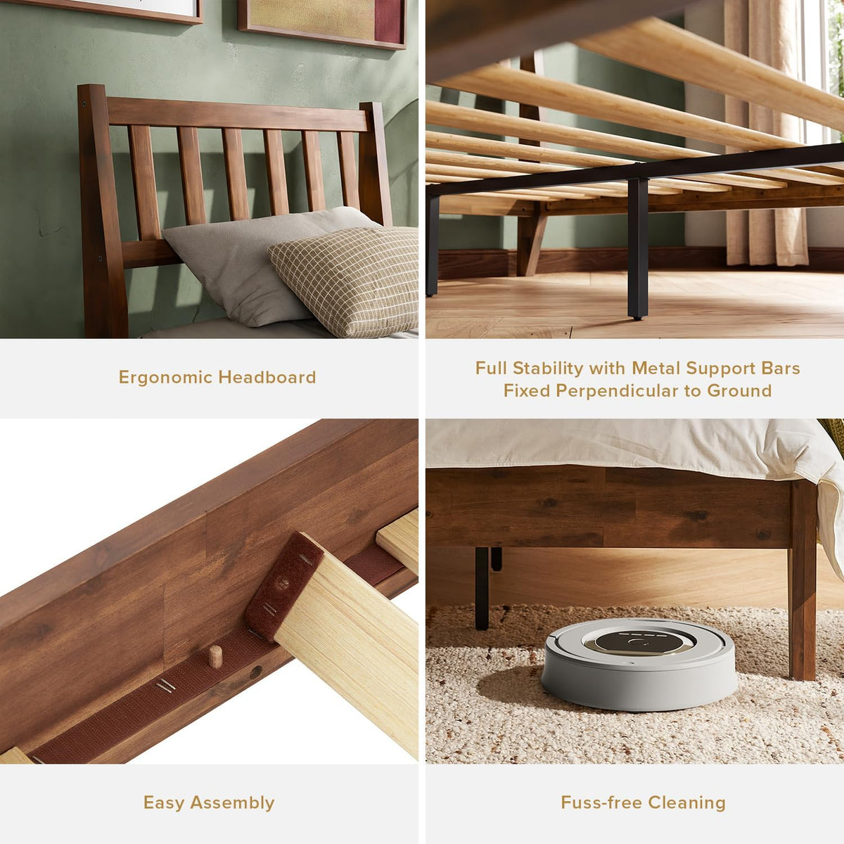 mopio ted full bed frame, headboard, platform bed, close-up detail