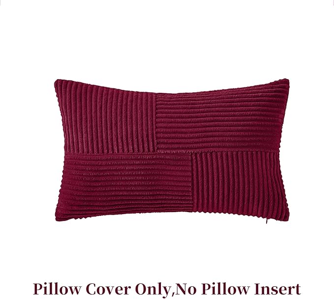 Burgundy Lumbar Throw Pillow Covers 12x20 inch, Farmhouse Home Decor, Boho - Image 3