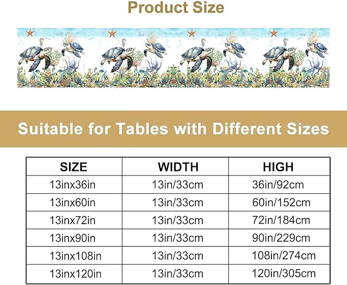 Ocean Animals Sea Turtle Table Runner Underwater Life Octopus Starfish Seaweed - Image 4